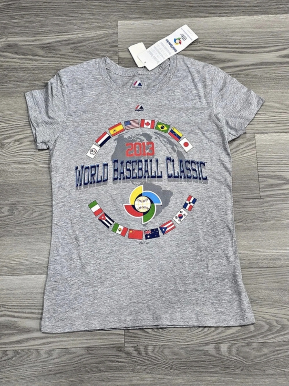 Majestic 2013 World Baseball Classic Baseball Graphic Tee Gray Size Small NWT